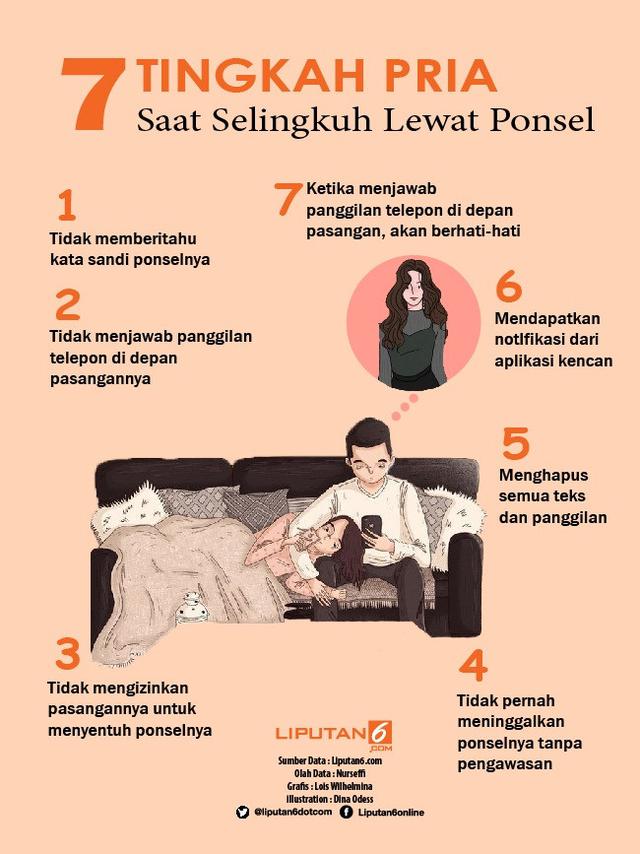 Infografis 7 Gelagat Pria Ketika Selingkuh via Ponsel. (Liputan6.com/Lois Wilhelmina)
