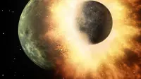 Penggambaran artis tentang tabrakan antara dua benda planet. (NASA / JPL-CALTECH)