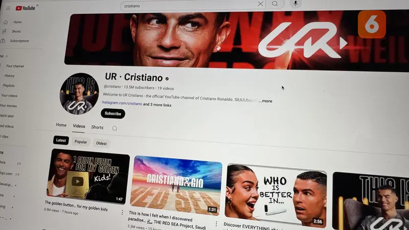 Cristiano Ronaldo Cetak Rekor 1 Juta Subscriber YuTube dalam 90 Menit, Diamond Play Button Menanti