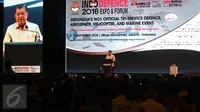 Wakil Presiden Jusuf Kalla memberikan kata sambutan saat pameran Indo Defence 2016 Expo & Forum di JIExpo Kemayoran, Jakarta, Rabu (2/11). Indo Defence 2016 Expo & Forum diselenggarakan dari tanggal 2-5 November 2016. (Liputan6.com/Faizal Fanani)