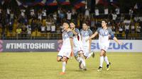 Pemain Timnas Filipina merayakan gol ke gawang Singapura di Stadion Panaad, Bacolod City, Selasa (13/11/2018). (Bola.com/AFF Suzuki Cup)