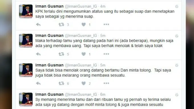 Dituduh Terima Suap, Irman Gusman Berikan Klarifikasi di Twitter