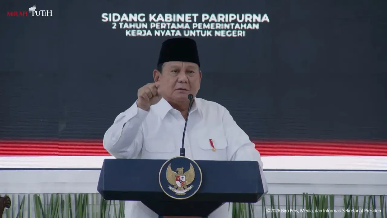 Presiden Prabowo Subianto  dalam Sidang Kabinet di Istana Kepresidenan Jakarta, Rabu (21/10/2026). (Liputan6.com/Arief Rahman H)