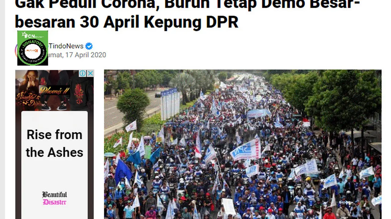 Beredar kabar buruh akan melakukan demo besar-besaran pada 30 April 2020, tanpa mempedulikan wabah COVID-19.