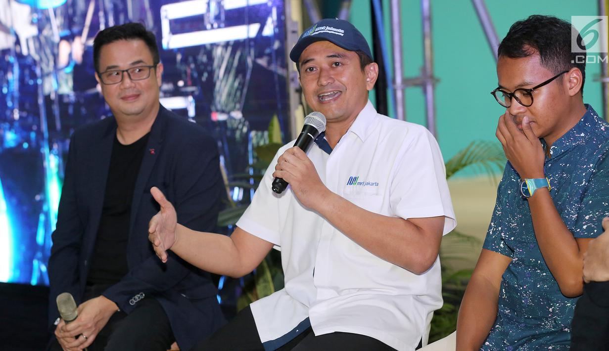 Corsec PT MRT Jakarta M. Kamaluddin memberi keterangan pers BrightspotMRKT 10 Year Anniversary di Distric 8 SCBD Jakarta, Selasa (17/9/2019). Brightspot merupakan platform untuk mendukung kreativitas anak muda dalam industri fashion hingga seni. (Liputan6.com/Fery Pradolo)