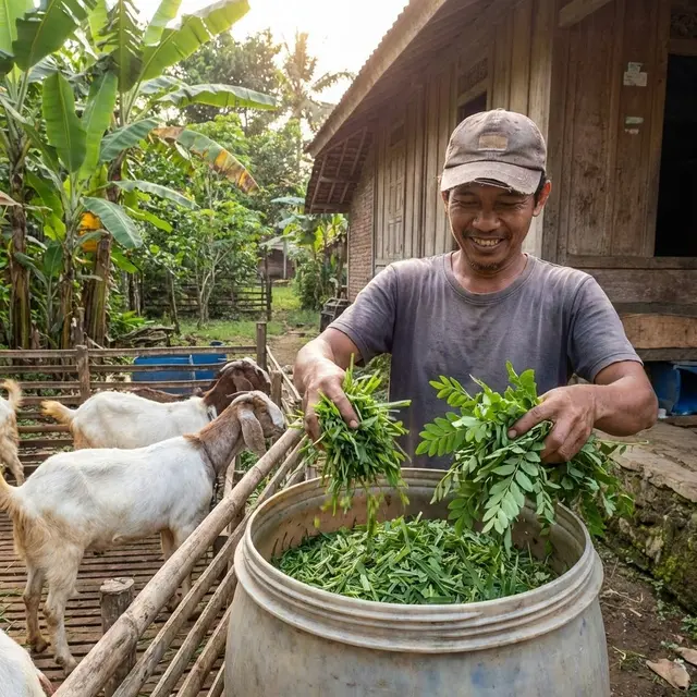 Pakan ternak rumput odot dan daun lamtoro (Gemini AI)
