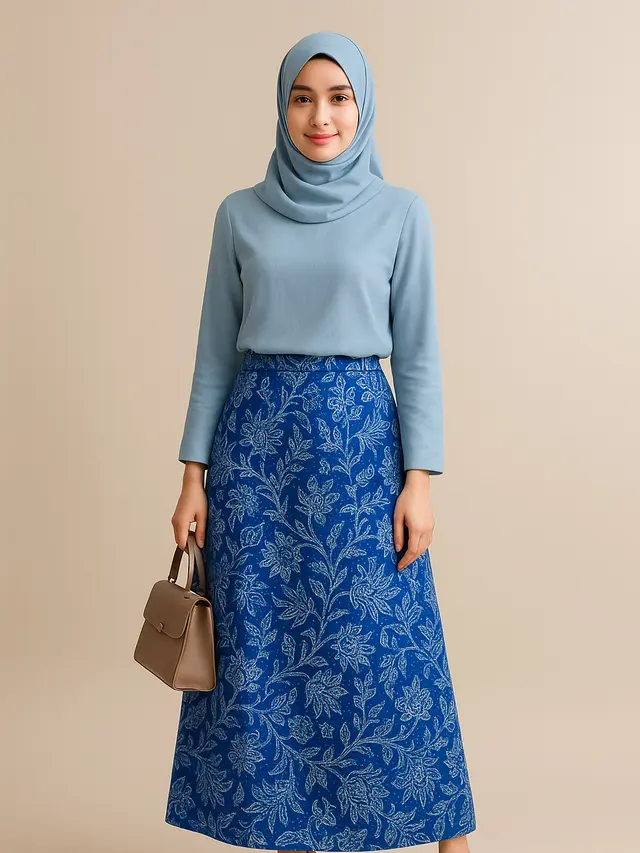 Inspirasi Batik Warna Biru Wanita Kekinian