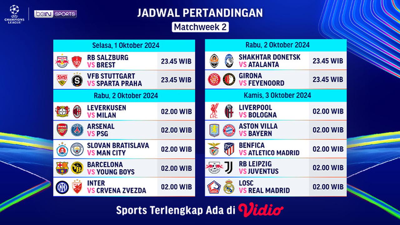 jadwal liga champions matchweek 2
