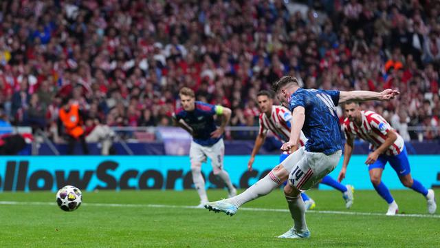 Viktor Gyokeres mencetak gol dari titik penalti di laga Atletico Madrid vs Arsenal di leg 1 semifinal Liga Champions 2025/2026 di Riyadh Air Metropolitano, Kamis (30/04/2026) dini hari WIB.