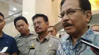 Menteri Pertanian (Mentan) Syahrul Yasin Limpo bertemu dengan Menteri ATR/BPN Sofyan Djalil. (Liputan6.com/Athika Rahma)