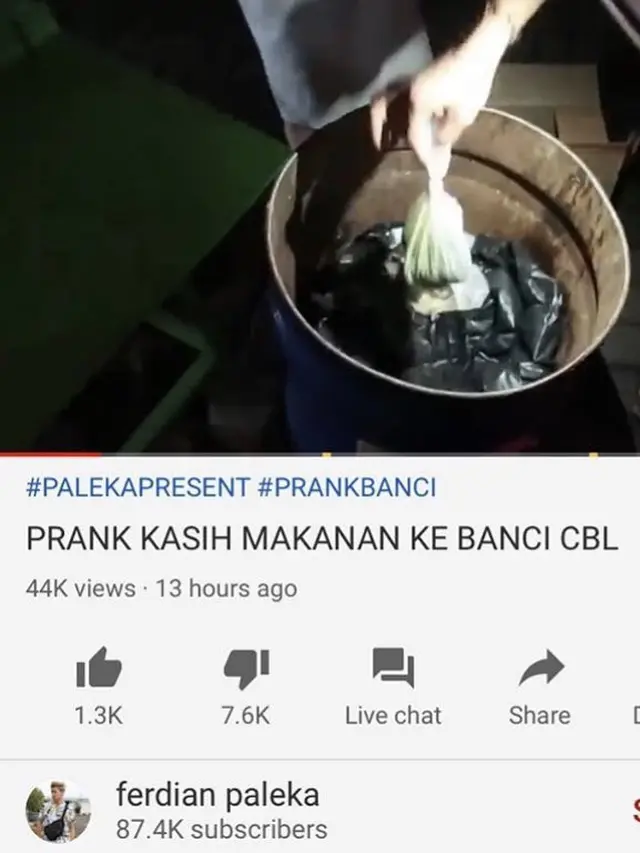 Unggahan Ferdian Paleka. (Foto: Dok. YouTube)