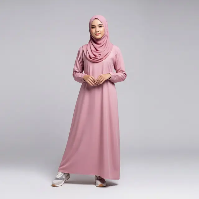 Warna gamis polos yang lagi tren untuk gen z warna dusty pink