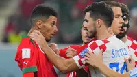 Pertandingan perebutan peringkat ketiga Piala Dunia 2022 antara Krosia melawan Maroko yang berlangsung di Khalifa Internasional Stadium, Doha, Sabtu (17/12/2022) dinodai oleh keributan antar pemain. (AP Photo/Hassan Ammar)
