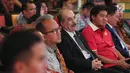 Wakil Dubes Palestina Taher Ibrahim Hamad didampingi Ketua Taruna Merah Putih Maruarar Sirait dalam acara galang dana untuk Palestina di Jakarta (8/15). Acara tersebut bertema Bersatu Untuk Kemanusiaan Save Palestine. (Liputan6.com/Faizal Fanani)