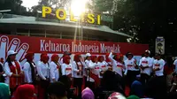 Keluarga Indonesia Menolak Narkoba, Pornografi, dan Kekerasan Terhadap Perempuan dan Anak di Car Free Day (CFD), Jakarta. (Liputan6.com/Nanda Perdana Putra)