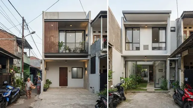 Desain rumah 2 lantai di gang sempit tanpa halaman depan yang bisa jadi resolusi hunian minimalis elegan di 2027 model bukaan di belakang