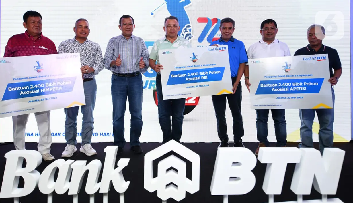 Pada acara BTN Tournament Golf 2022 Bank BTN memberikan bantuan Tanggung Jawab Sosial dan Lingkungan (TJSL) kepada para pengembang berupa 7.200 bibit pohon yang dibagi pro rata kepada REI, Apersi dan Himpera masing-masing 2.400 bibit pohon untuk mendukung program perumahan ramah lingkungan yang menjadi fokus BTN. (Liputan6.com/HO/BTN)