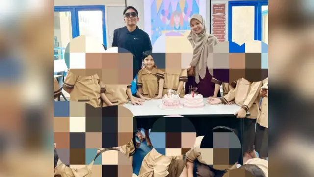 Desta dan Natasha Rizky hadir di acara ultah ke-7 Miskha putri mereka yang digelar di sekolahnya (Foto: instagram desta80s)