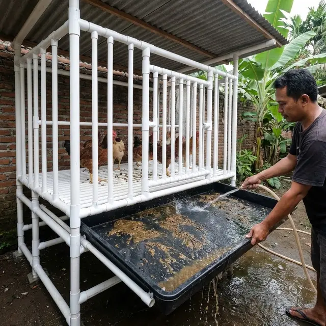 Desain Kandang Ayam Kolong dengan Tray Tarik