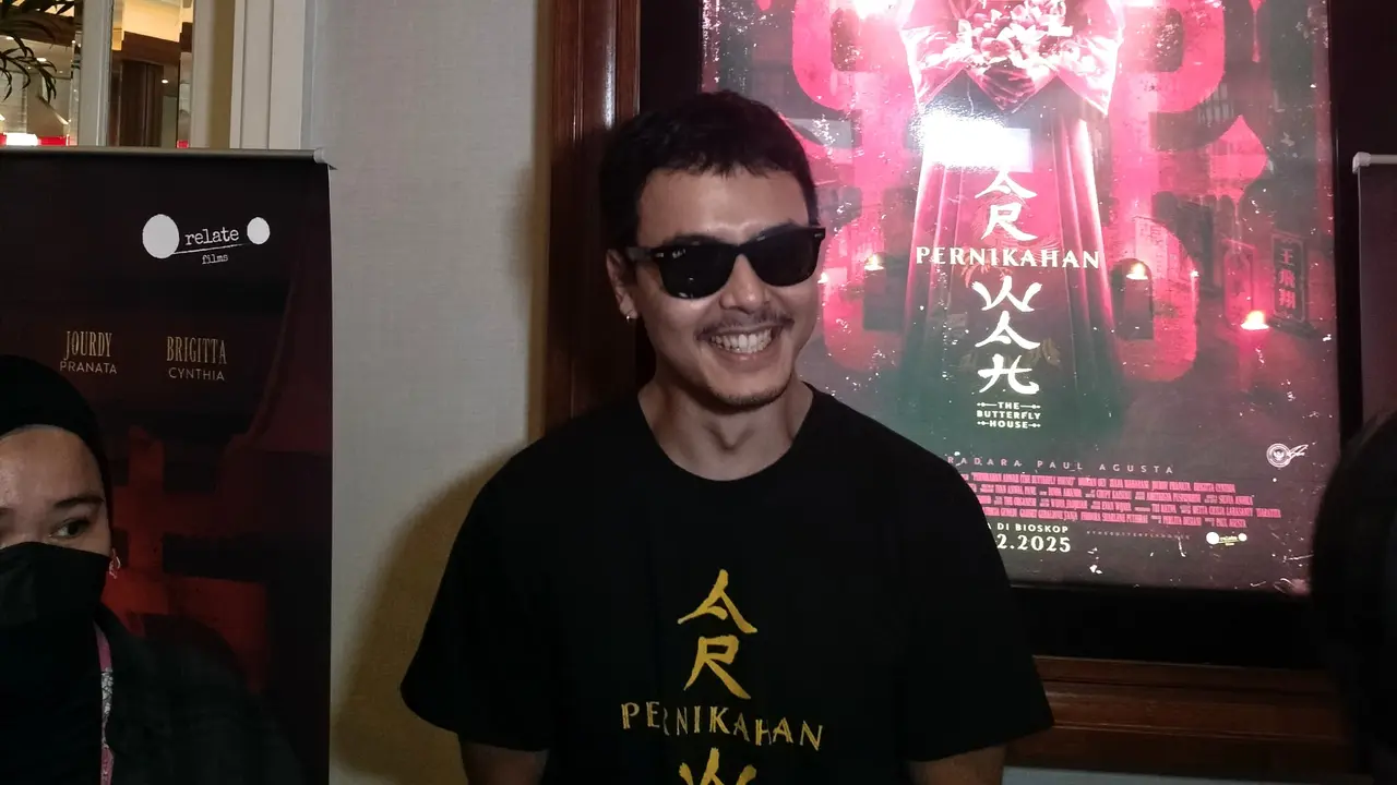 Jourdy Pranata dalam screening film Pernikahan Arwah, Metropole XXI, Rabu (5/2/2025). (Foto: Liputan6.com/ Rahmadina Sundari)