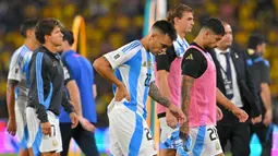 Bertandang ke Estadio Monumental Banco Pichincha, La Albicelestes tak mampu keluar dari tekanan dan harus mengakui keunggulan Ekuador dengan skor 0-1. (Rodrigo BUENDIA/AFP)