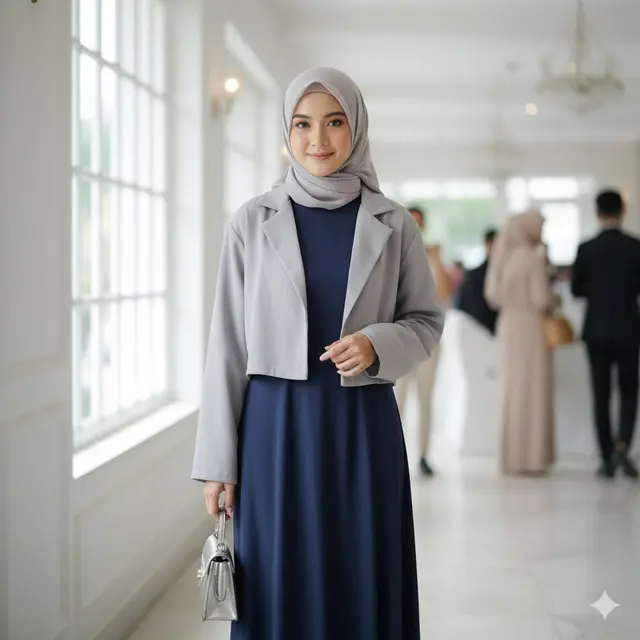 Blazer Crop Oversized Warna Abu-Abu