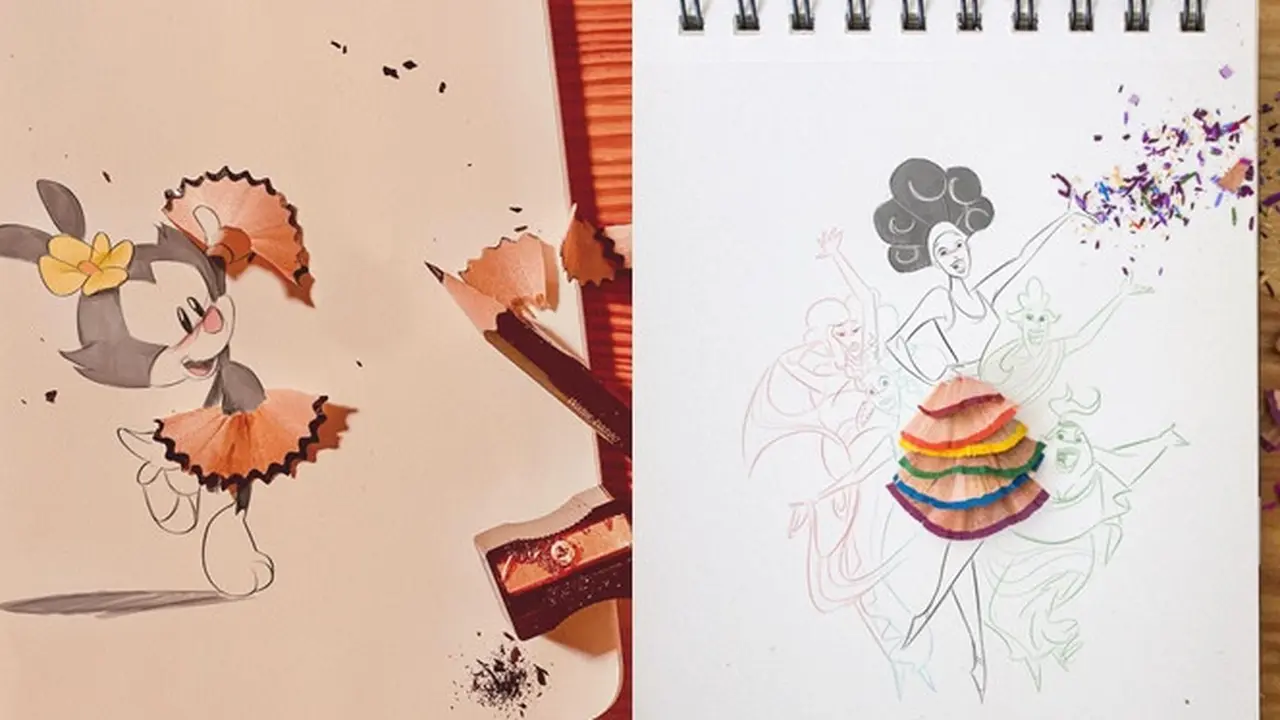 6 Kreasi Gabungkan Gambar Tangan dengan Bekas Rautan Pensil, Hasilnya Keren