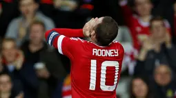Ekspresi Wayne Rooney mencetak gol ketiga ke gawang Ipswich Town dalam laga putaran ketiga Piala Liga Inggris di Stadion Old Trafford, Manchester, Inggris, Kamis (24/9/2015) dini hari WIB. (Action Images via Reuters/Ed Sykes)