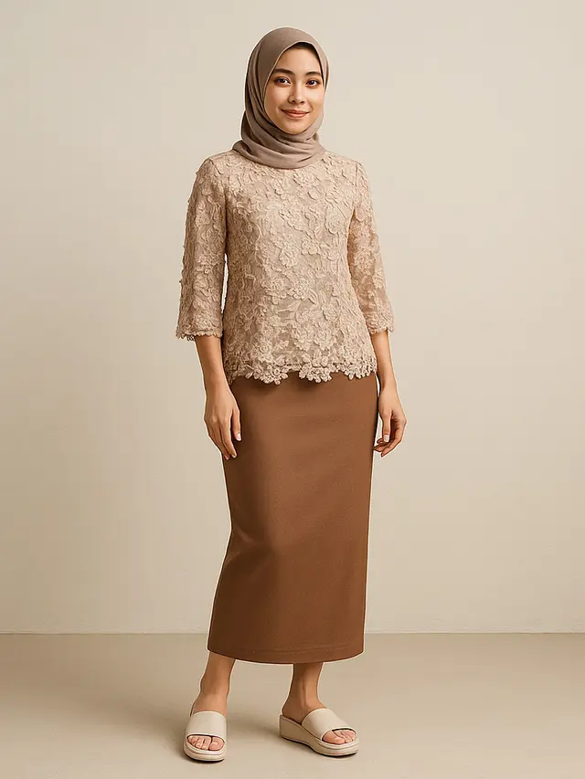 Tren Model Batik Brokat Kombinasi Rok Span Modern 2025/Ilustrasi AI