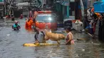 Warga menyelamatkan hewan peliharaannya saat banjir rob menggenangi kawasan Muara Angke, Jakarta Utara, Senin (18/11/2024). (merdeka.com/Arie Basuki)