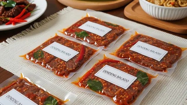 Dendeng balado dalam kemasan vakum mini