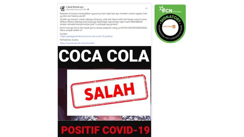 Cek Fakta alat rapid test antigen positif saat diuji dengan Coca-Cola