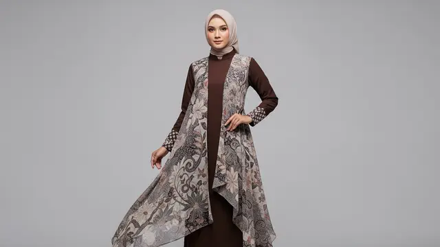 Gamis Two-Piece Look dengan Outer Sifon Asimetris