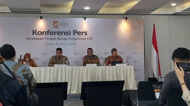Ketua Dewan Komisioner LPS Purbaya Yudhi Sadewa dalam Konferensi Pers Suku Bunga Penjaminan Lembaga Penjamin Simpanan (LPS), di Jakarta, Selasa (30/1/2024). (Arief/Liputan6.com)