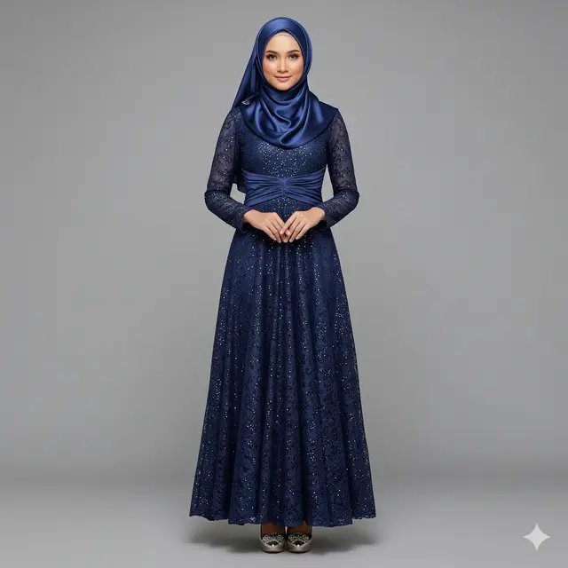 Gamis Pesta Kombinasi Brokat Full Payet.