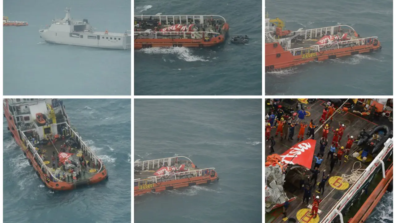Proses pengangkatan AirAsia QZ8501di Laut Jawa