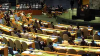 Wapres Jusuf Kalla mewakili Indonesia menyampaikan pidato pada sesi Debat Umum Sidang Majelis Umum PBB ke-72 di New York, Kamis (21/9). Kemajuan HAM dan reformasi PBB menjadi salah satu isu perhatian Indonesia pada Sidang tahun ini. (TIM MEDIA WAPRES)