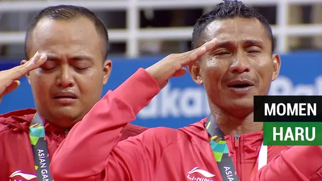 Berita video momen mengharukan saat tim sepak takraw putra nomor quadrant berhasil menyabet medali emas Asian Games 2018 dan menyanyikan lagu "Indonesia Raya".