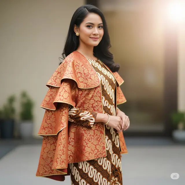 Cape Layer Bertumpuk Motif Parang