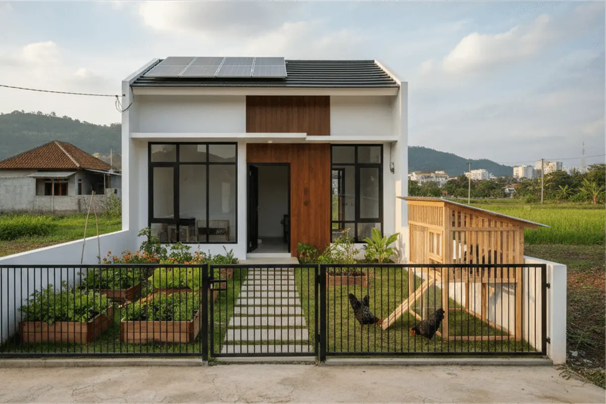 Desain Rumah Mungil dengan Kebun dan Ternak Kecil