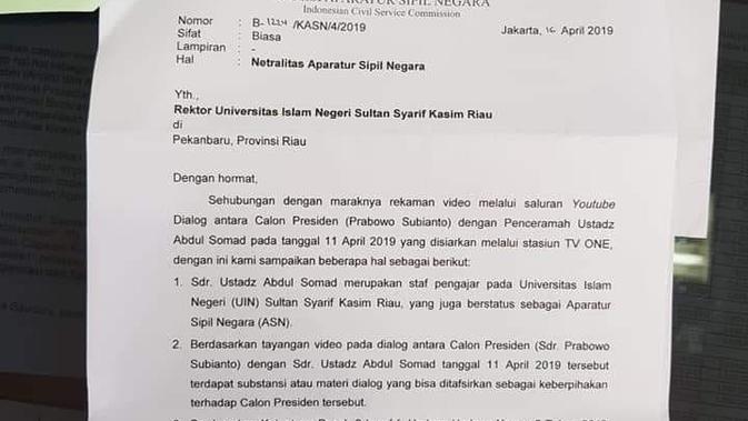 [Cek Fakta] Viral Foto Surat Pemecatan UAS dari Dosen UIN Suska Riau, Benarkah?