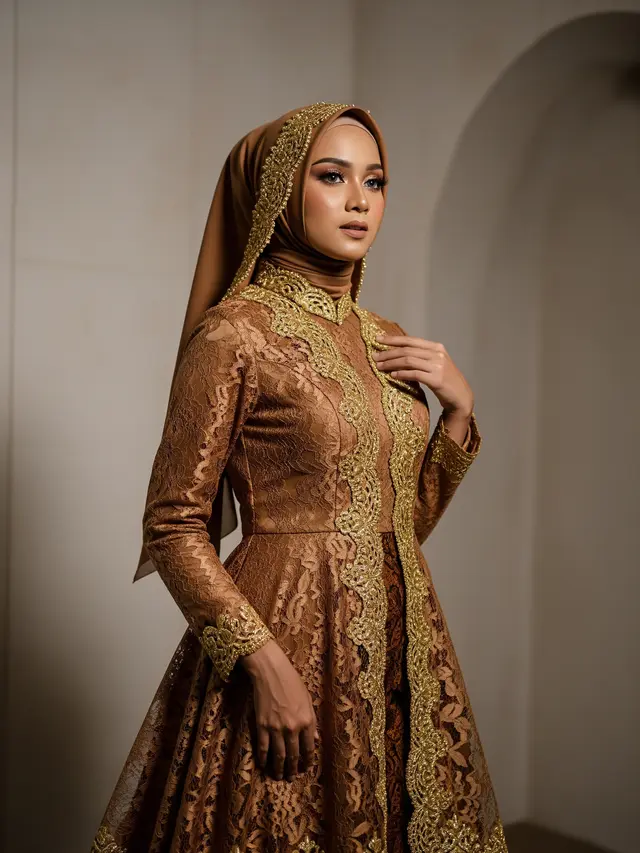 Model Gamis Batik Brokat Warna Bronze Terbaru untuk Ramadan 2026 (Image by Gemini AI)