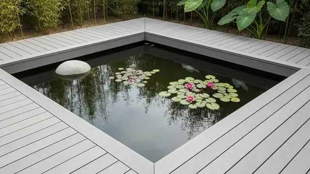Kolam Sudut Minimalis dengan Dek Kayu Komposit