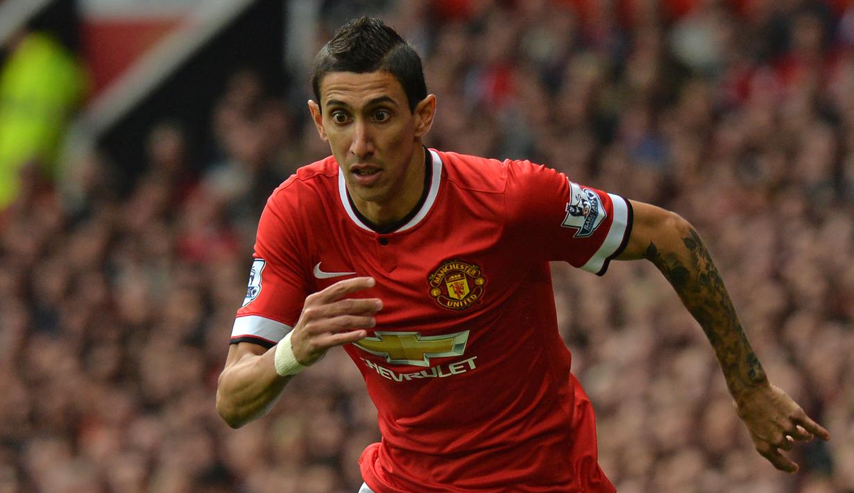 5. Angel Di Maria - Pemain asal Argentina ini menggunakan nomor 7 selama satu musim sebelum akhirnya memutuskan hengkang ke PSG. Angel Di Maria hanya mencetak empat gol dan 12 assist dalam 32 laga di semua kompetisi bersama Manchester United. (AFP/Paul Ellis)