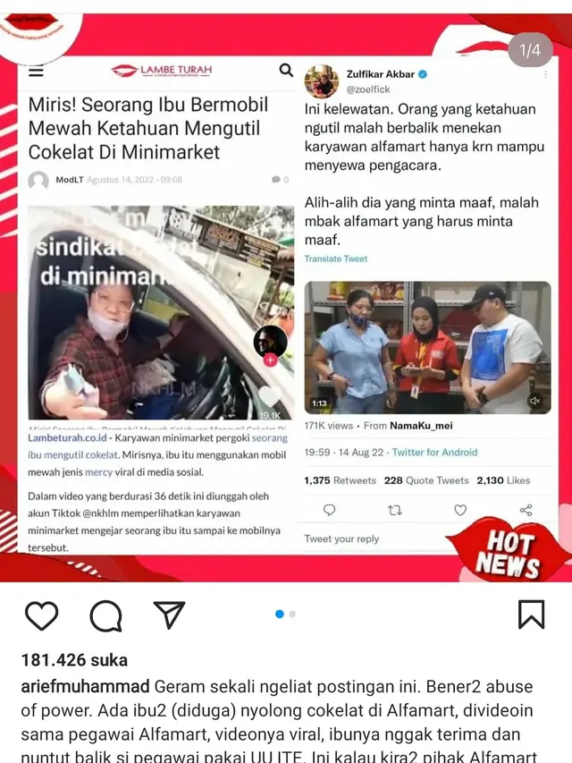 Arief Muhammad Siap Beri Bantuan Hukum untuk Kasir Minimarket yang Dipaksa Minta Maaf oleh Konsumen Diduga Pencuri Coklat