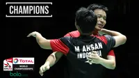 Mohammad Ahsan/Hendra Setiawan menjuarai Kejuaraan Dunia Bulutangkis 2019, di Basel, Swiss, Minggu (25/8/2019). (Foto: PBSI, grafis: Wiwig Prayugi)