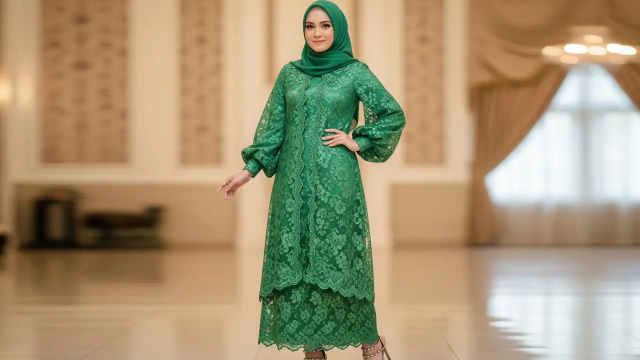 Model Gamis Blazer Brokat Lengan Balon