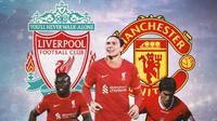 Ilustrasi - Sadio Mane, Darwin Nunez, Harry Kewell dengan Logo Liverpool dan Manchester United (Bola.com/Adreanus Titus)