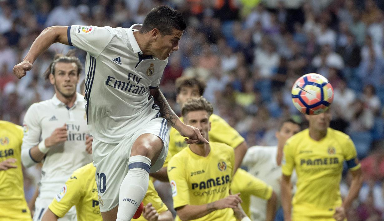 Bersama Real Madrid musim lalu, James Rodriguez mencatatkan 22 penampilan di Liga Spanyol  dan mengoleksi delapan gol, serta tampil enam kali di Liga Champions. (AFP/Curto De La Torre)