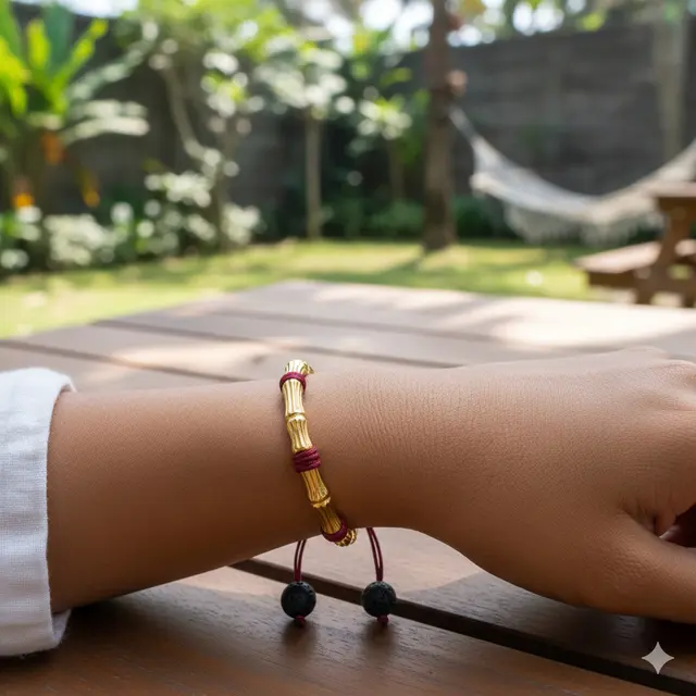 Gelang Emas Bambu Kombinasi Batu Alam